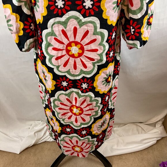 Boden Midi-Maxi Dress US 6 Black Pink Red Yellow Green Floral Mandarin Collar - Picture 12 of 13